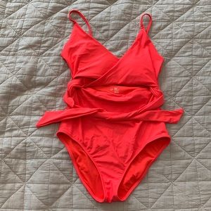 Aerie one piece wrap swimsuit neon pink medium